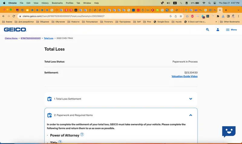Olha Stefanishyna filling form on Geico web site to get compensation for totalled car - second step.