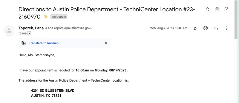 Lana Toporek's appointment scheduled