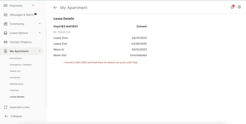 Lease details on Onyx website