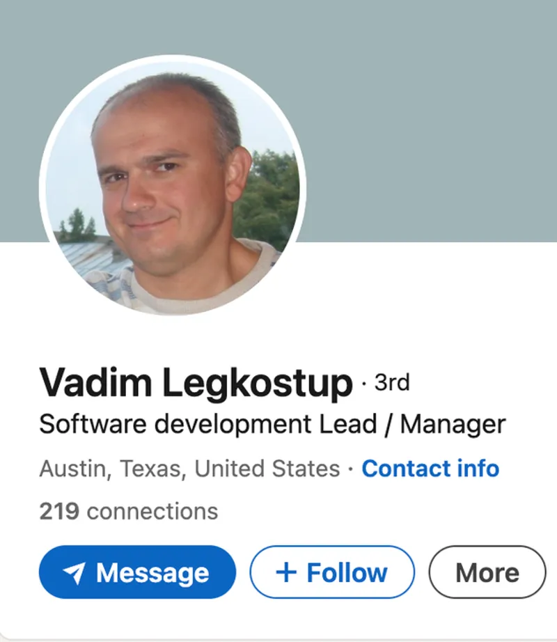 Vadym Legkostup LinkedIn profile